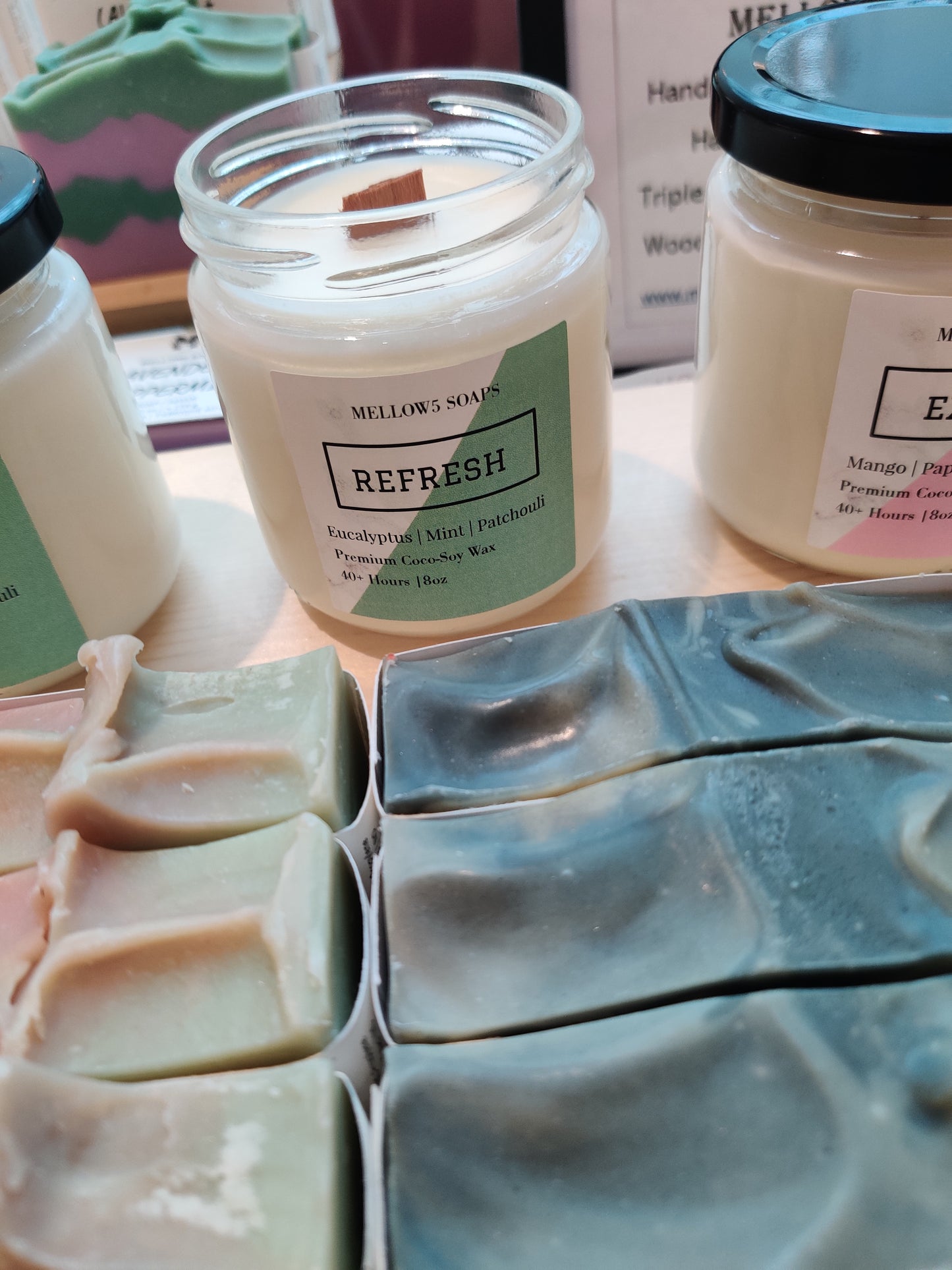 8oz Soy Coconut wax Candles - Wood wick Candles - Eucalyptus & Mint